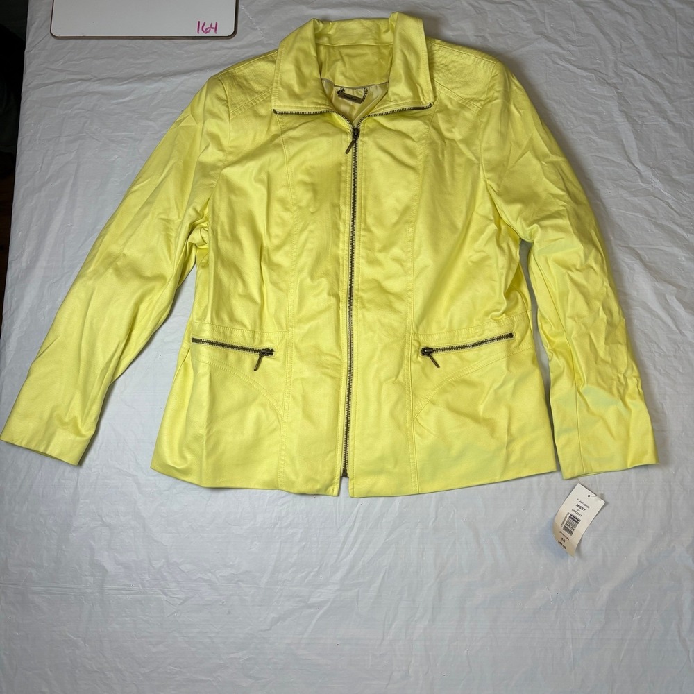 Tanjay Womens Yellow Faux Leather Zip Front Jacket Missy Size 16 NWT Blazer
